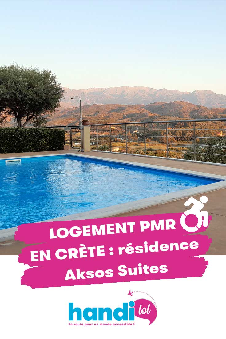 Logement accessible PMR en Crète Aksos Suites. Epingle Pinterest